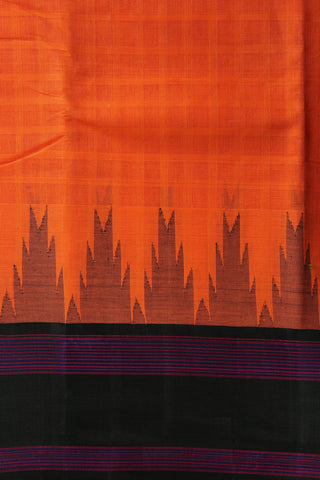 Temple Border Dark Orange Kanchi Cotton Saree