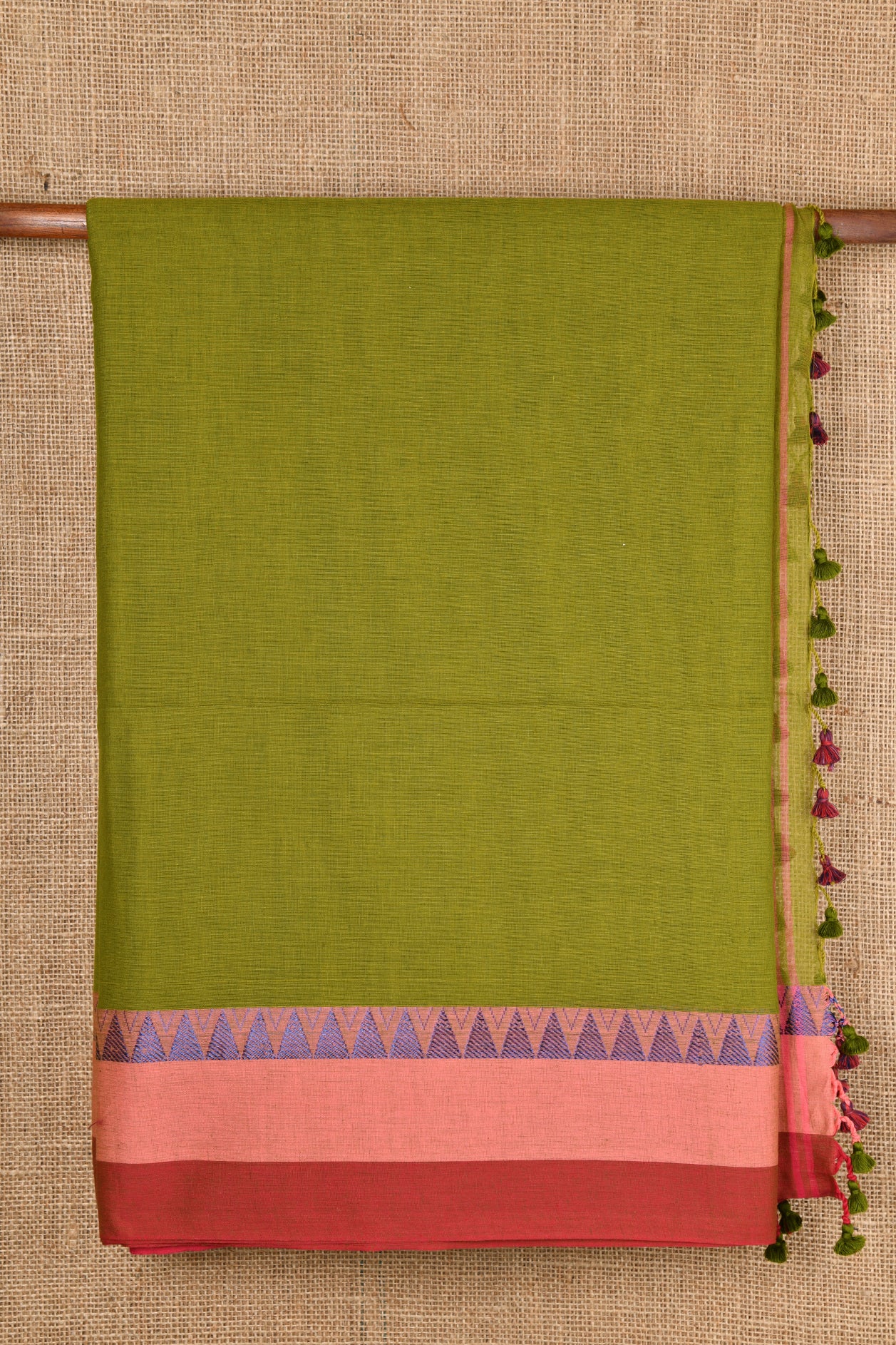 Temple Border Mehandi Green Bengal Cotton Saree