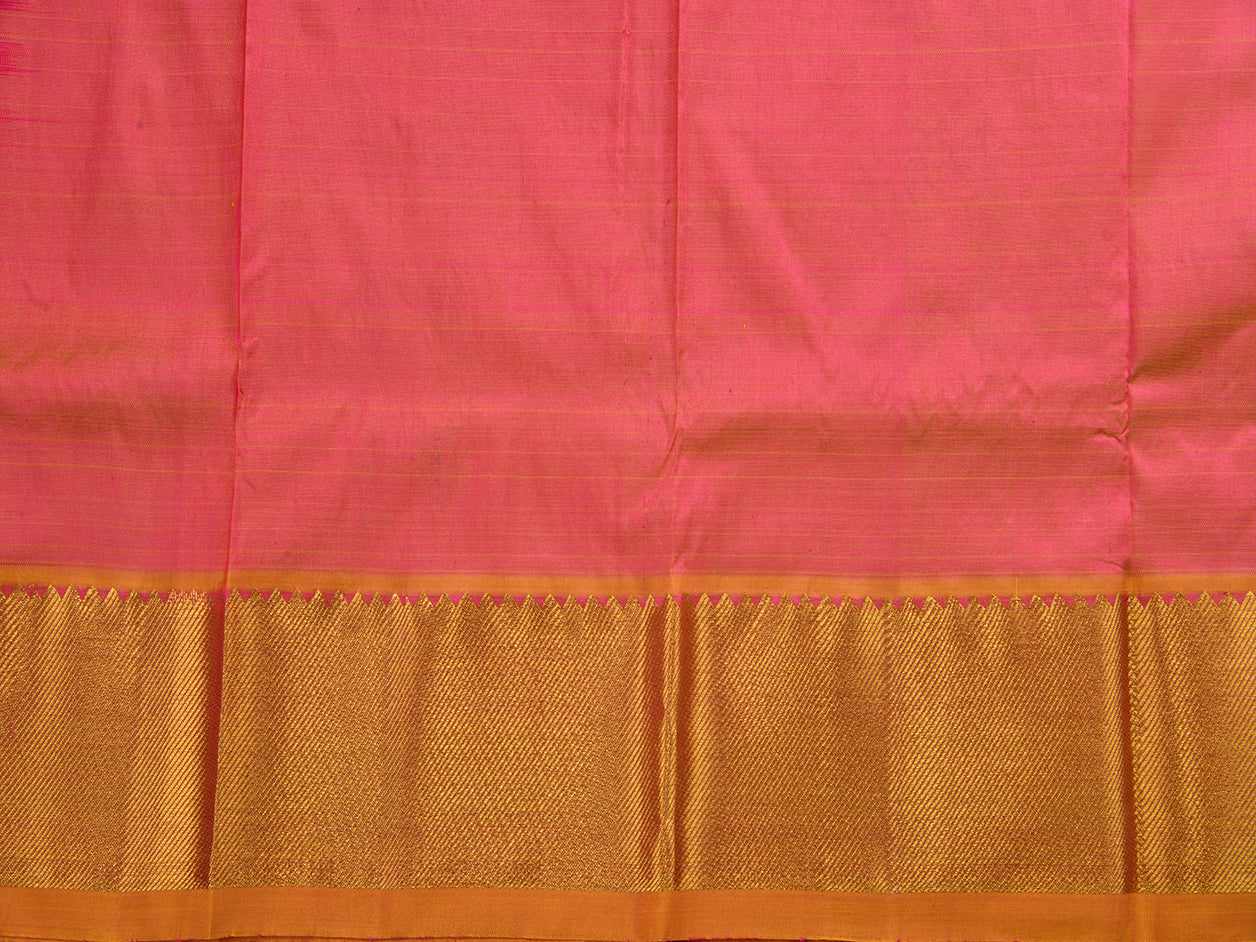 Zari Dots And Leaf Buttis Pink Kanchipuram Silk Pavadai Sattai Material