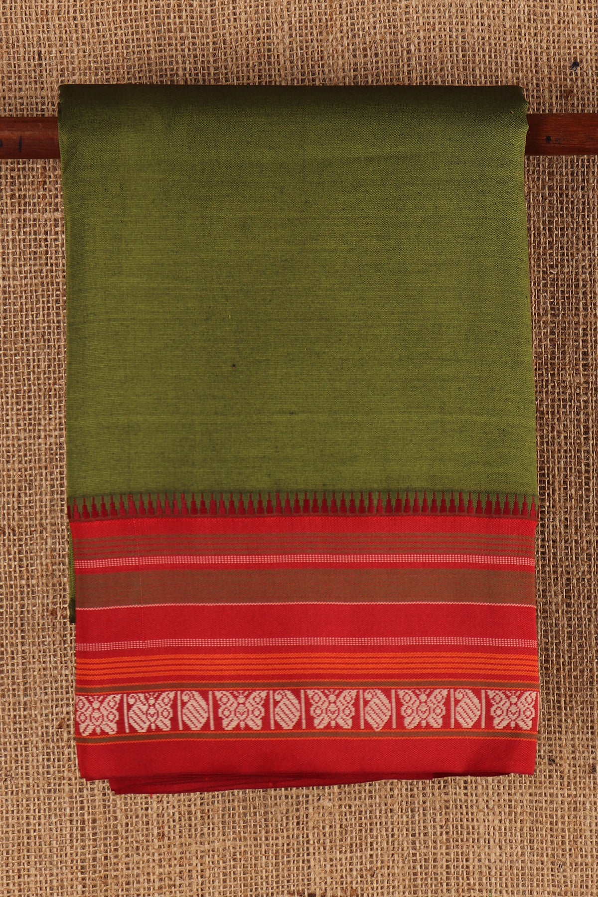 Temple Border With Forest Green Dharwad Cotton Saree