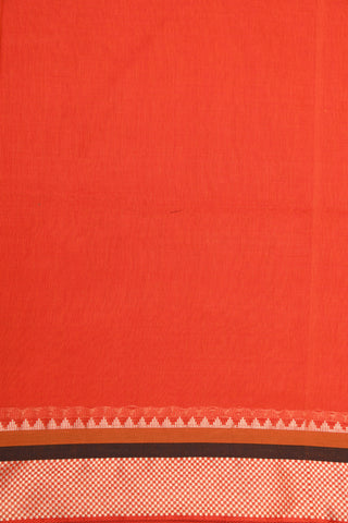 Temple Border In Plain Ochre Orange Bengal Cotton Saree