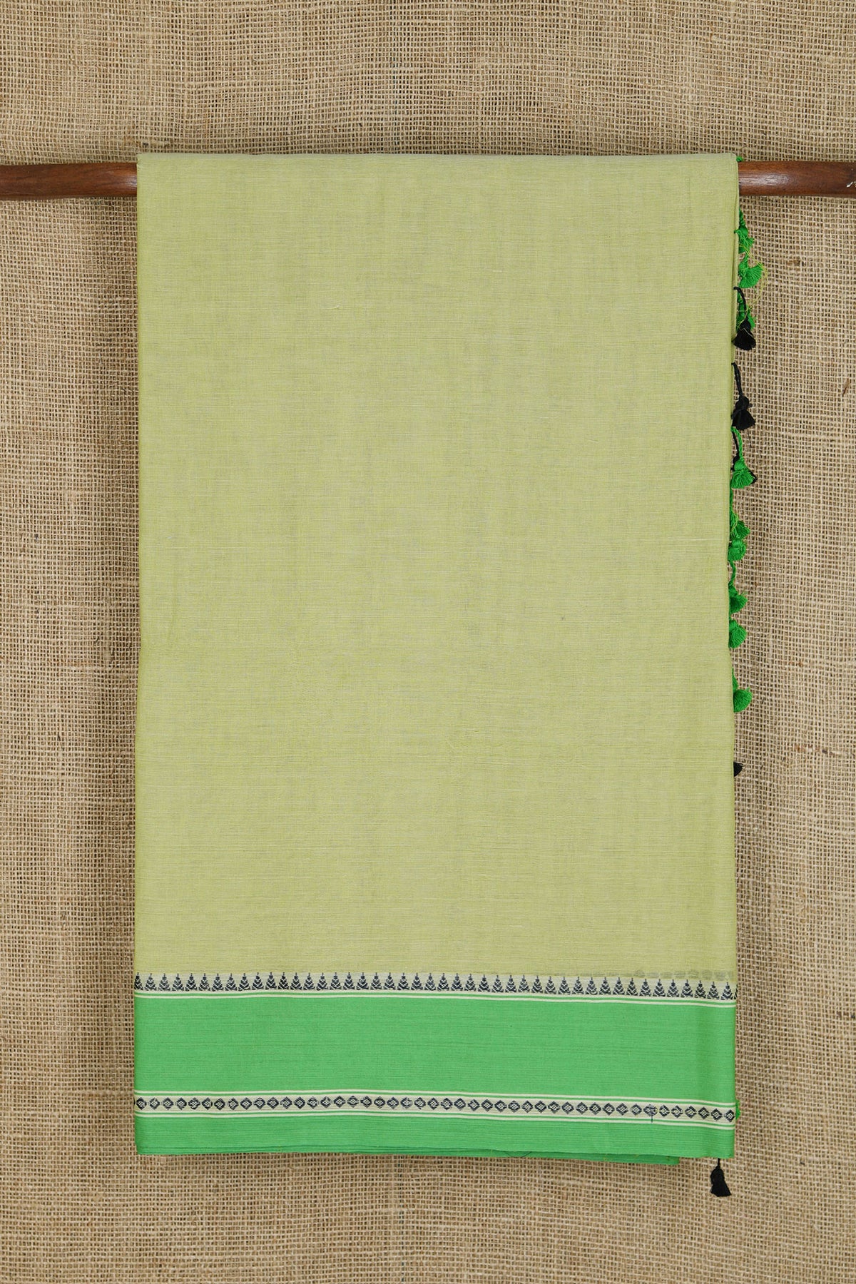 Temple Border In Plain Pastel Green Bengal Cotton Saree