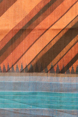 Temple Border With Diagonal Lines Digital Printed Multicolor Tussar Silk Saree