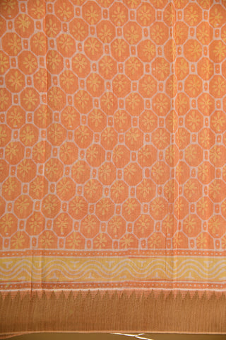 Temple Border With Geometric Pattern Peach Orange Mangalagiri Cotton Saree
