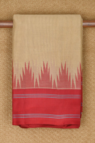 Temple Design Contrast Silk Border In Plain Beige Kanchi Cotton Saree