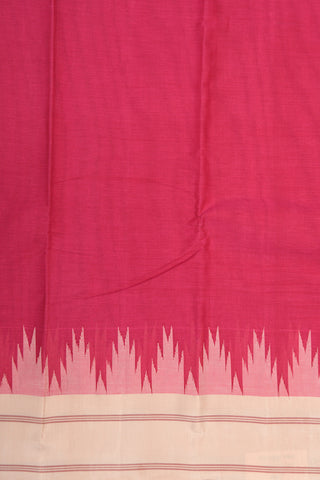 Temple Design Contrast Silk Border In Plain Magenta Pink Kanchi Cotton Saree