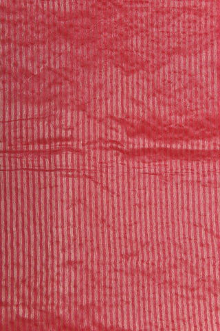 Temple Zari Border In Plain Coral Pink Linen Cotton Saree