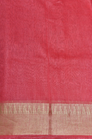 Temple Zari Border In Plain Coral Pink Linen Cotton Saree