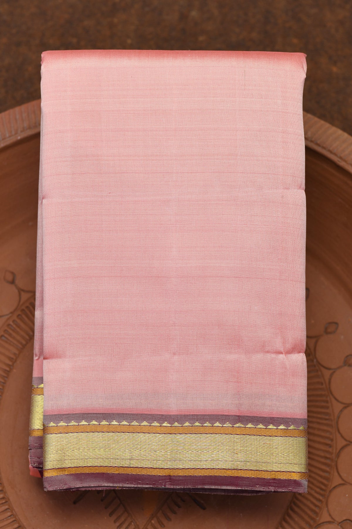 Temple Zari Border In Plain Pastel Pink Kanchipuram Silk Saree