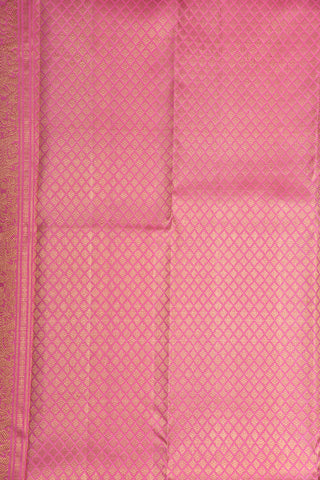 Temple Zari Border In Plain Rose Pink Kanchipuram Silk Saree