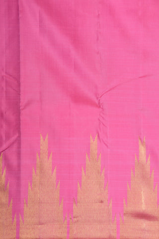 Temple Zari Border In Plain Rose Pink Kanchipuram Silk Saree