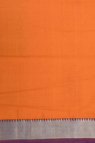 Temple Zari Border In Small Checks Orange Mangalagiri Cotton Saree