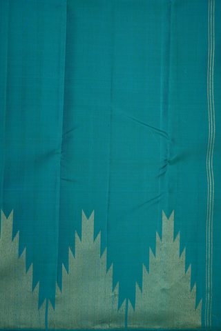 Temple Zari Border Plain Peacock Blue Kanchipuram Silk Saree