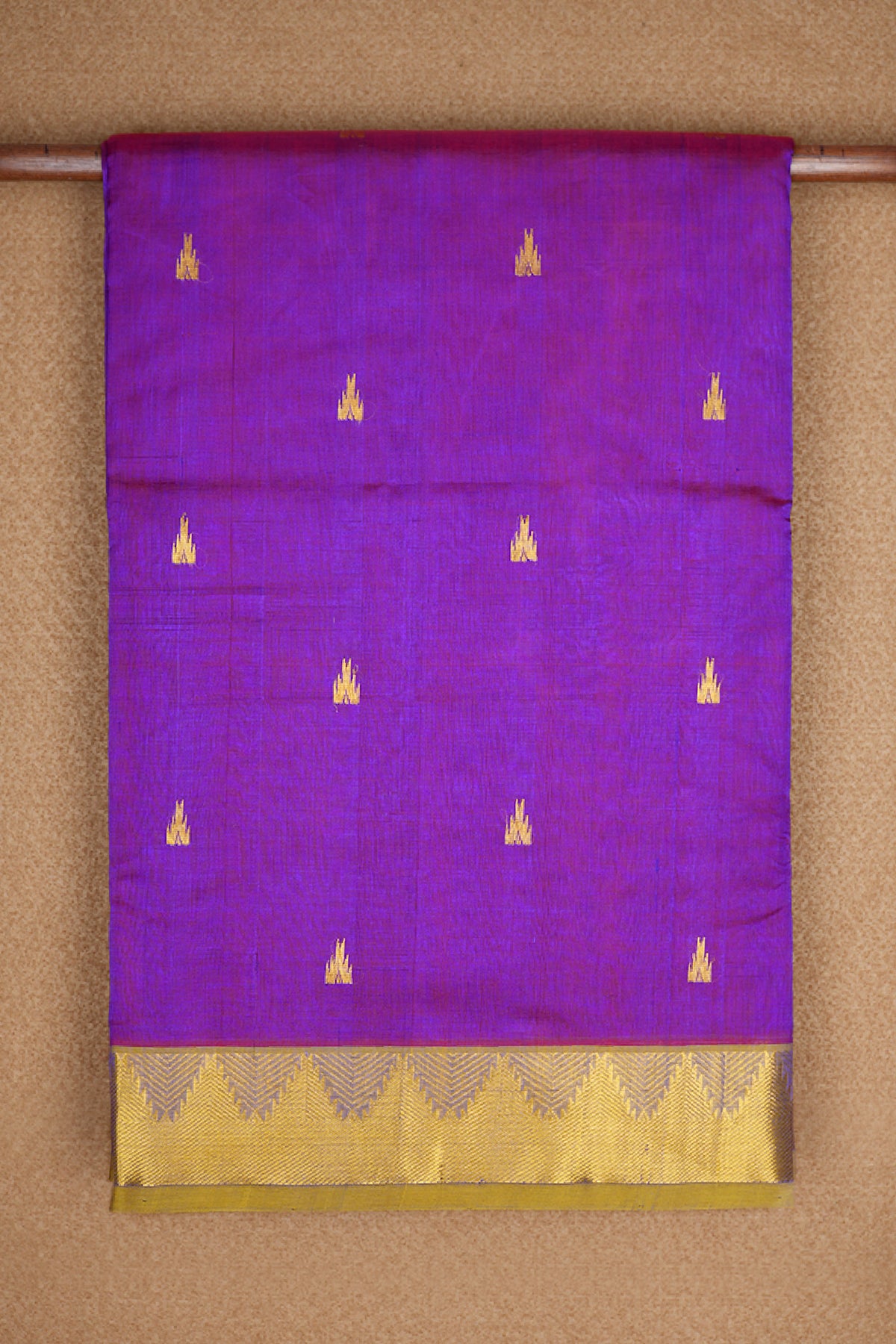 Temple Zari Border Purple Nine Yards Silk Cotton Saree