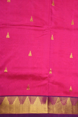 Temple Zari Border With Bindi Buttis Hot Pink Silk Cotton Saree