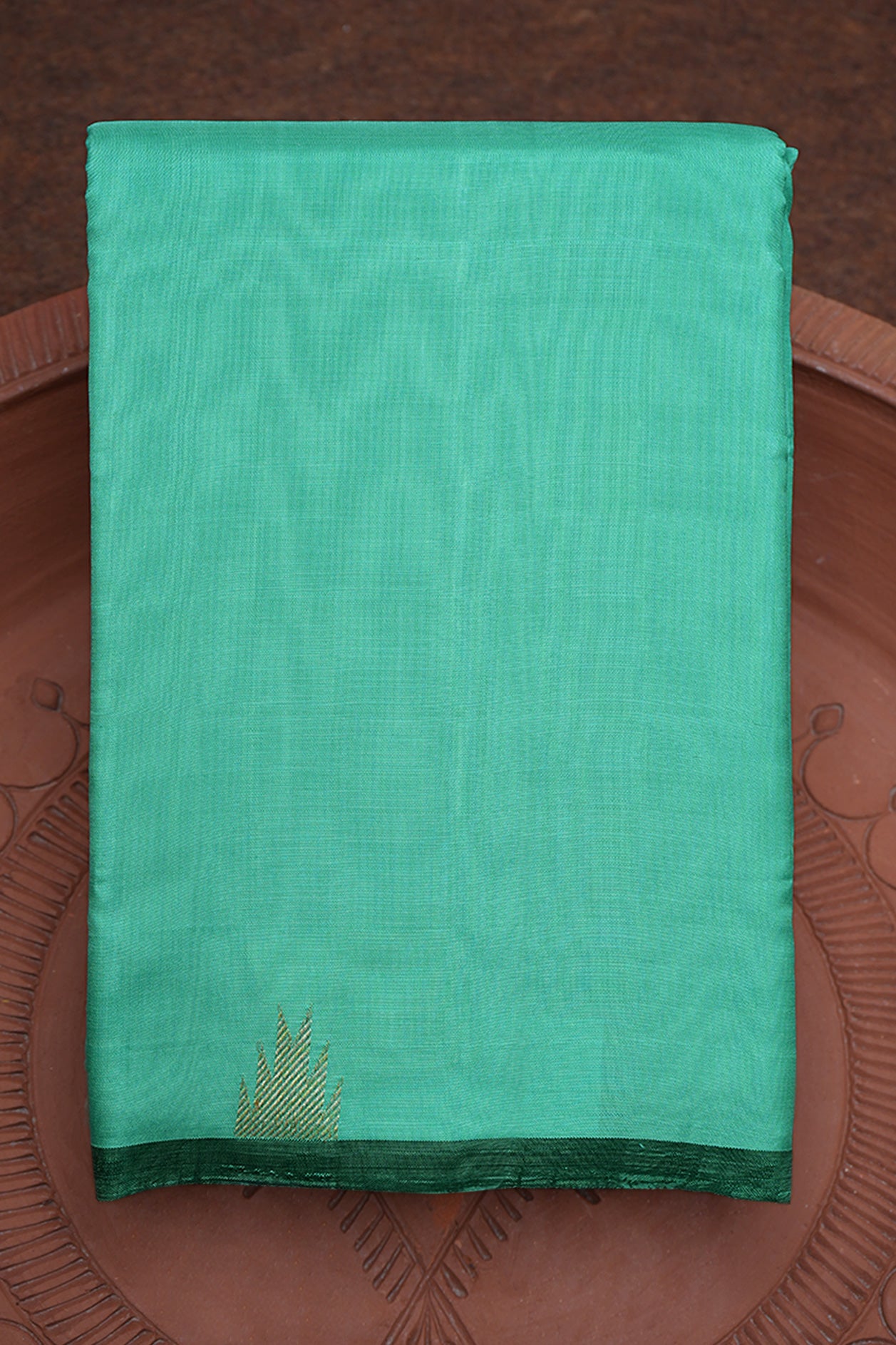 Temple Zari Buttas Plain Sea Green Kanchipuram Silk Saree