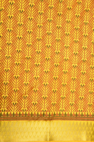Thilagam Border In Stripes Digital Printed Yellow Semi Raw Silk Saree