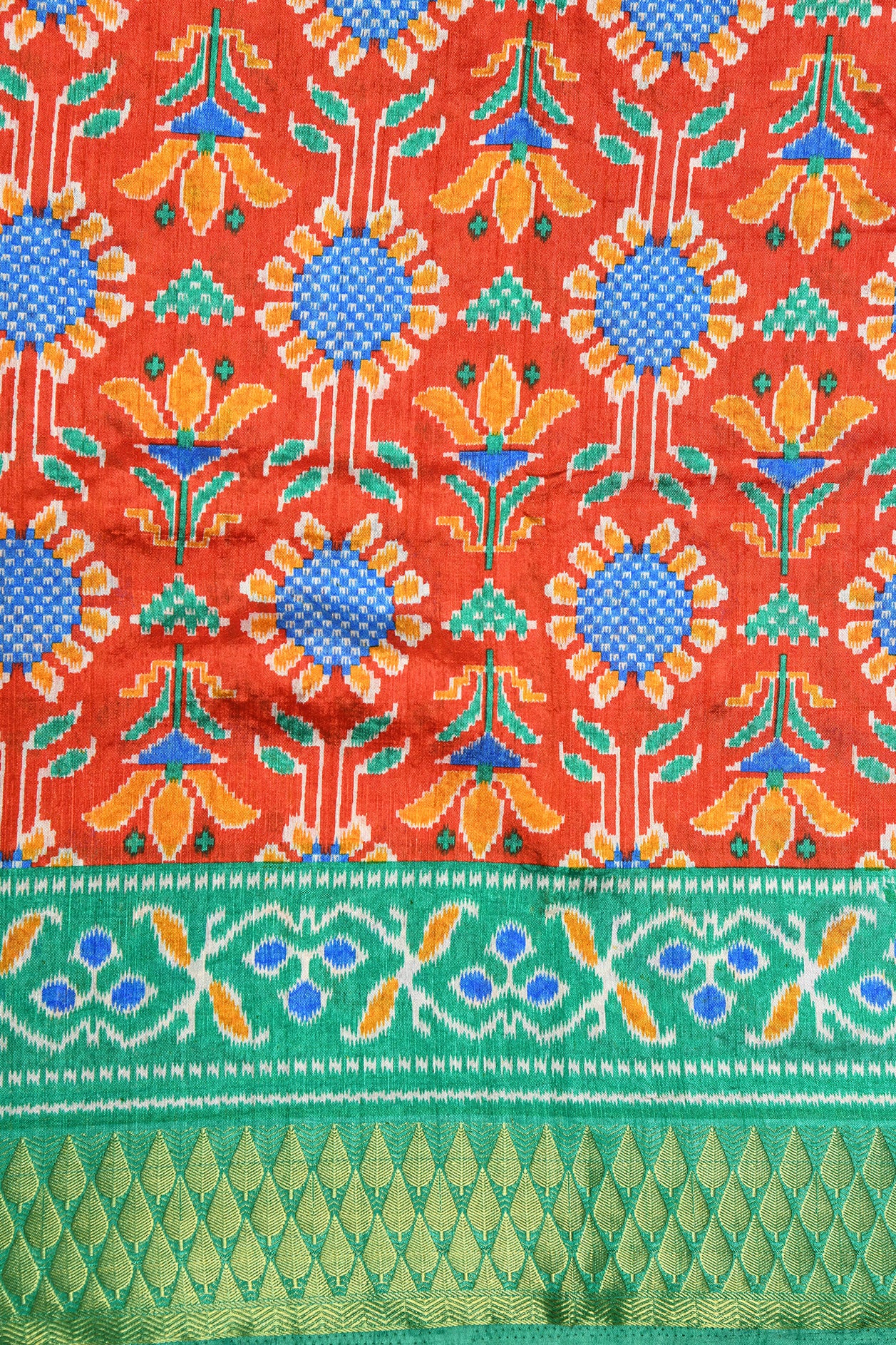 Thilagam Border With Floral Digital Printed Red Semi Raw Silk Saree