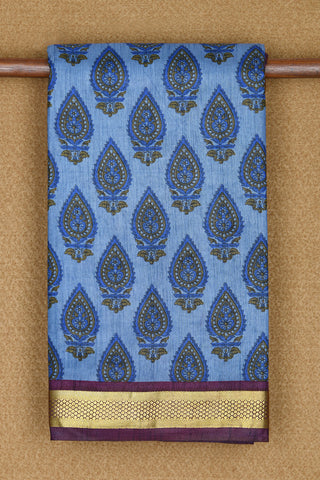 Digital Printed Thilagam Design Blue Semi Raw Silk Saree