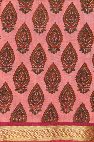 Digital Printed Thilagam Design Pink Semi Raw Silk Saree