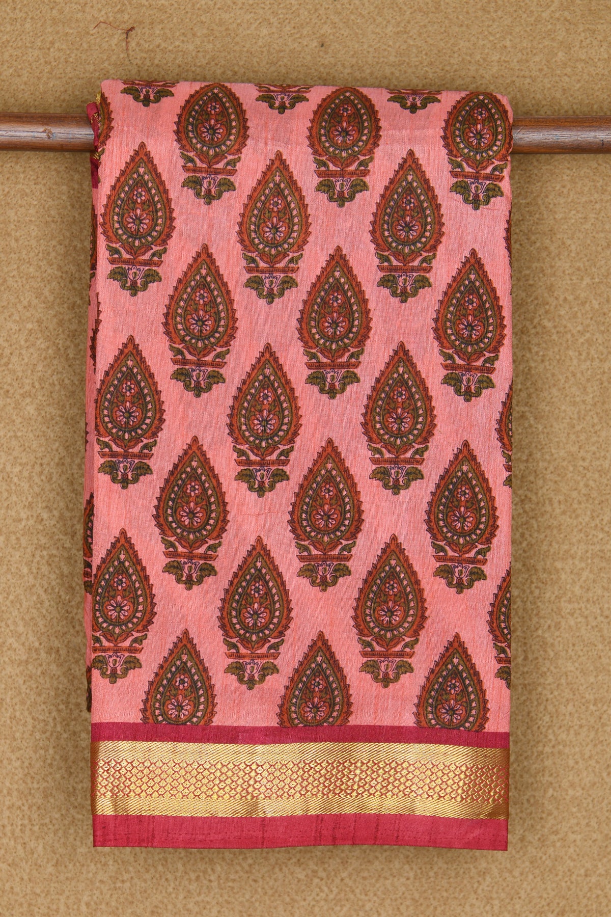 Digital Printed Thilagam Design Pink Semi Raw Silk Saree