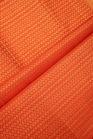 Thilagam Zari Buttas Rust Red Kanchipuram Silk Saree