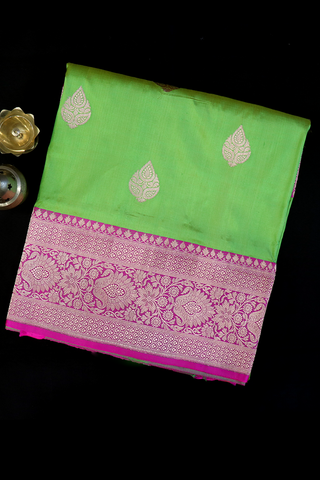 Thilagam Zari Motifs Parrot Green Banarasi Silk Saree