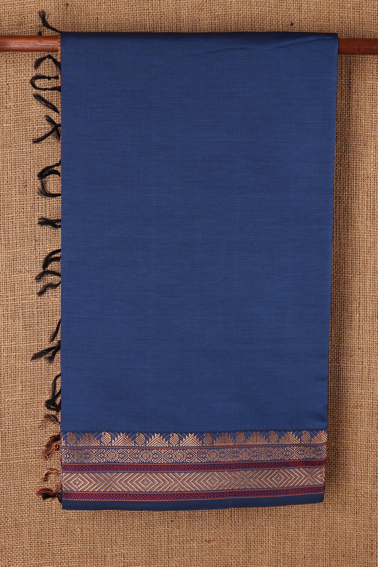 Thread Work Blue Poly Cotton Saree