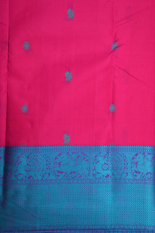 Thread Work Border With Peacock Motif Pink Kanchipuram Silk Saree