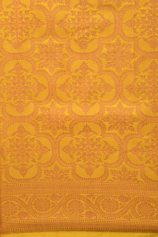 Thread Work Floral Design Mustard Banaras Silk Saree
