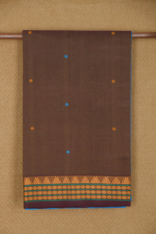 Thread Work Rudraksh Border In Buttis Brown Silk Cotton Saree