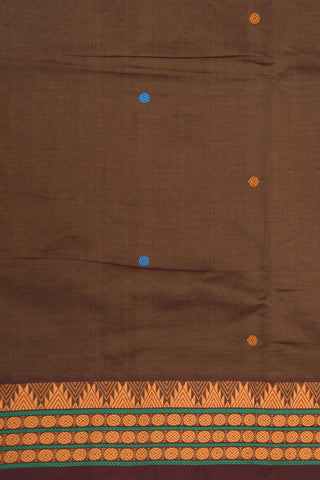 Thread Work Rudraksh Border In Buttis Brown Silk Cotton Saree