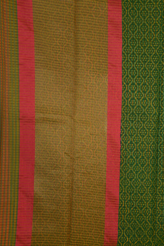 Thread Work And Zari Border With Geometric Pattern Fern Green Semi Kota Cotton Saree