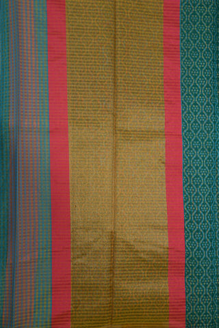Thread Work And Zari Border With Geometric Pattern Pine Green Semi Kota Cotton Saree