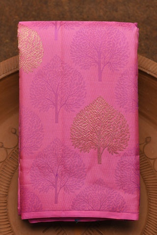 Thread Work And Zari Tree Motif Pink Kanchipuram Silk Saree