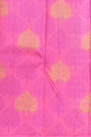 Thread Work And Zari Tree Motif Pink Kanchipuram Silk Saree
