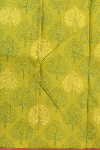 Thread Work And Zari Tree Motif Lime Green Kanchipuram Silk Saree