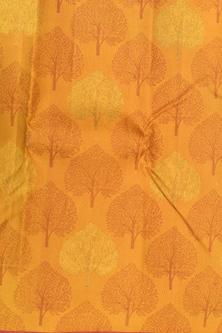 Thread Work And Zari Tree Motif Mustard Kanchipuram Silk Saree