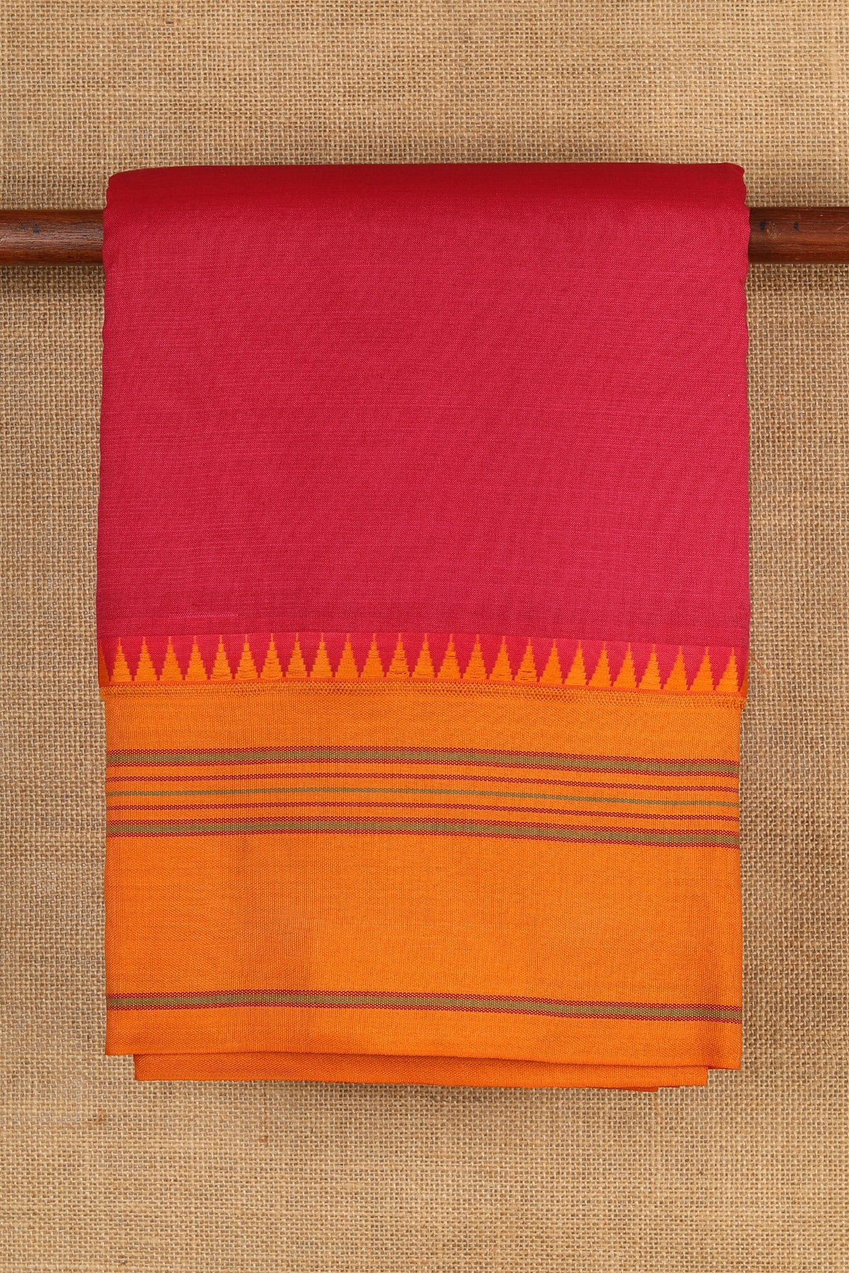 Thread Work Big Border In Plain Magenta Pink Dharwad Cotton Saree
