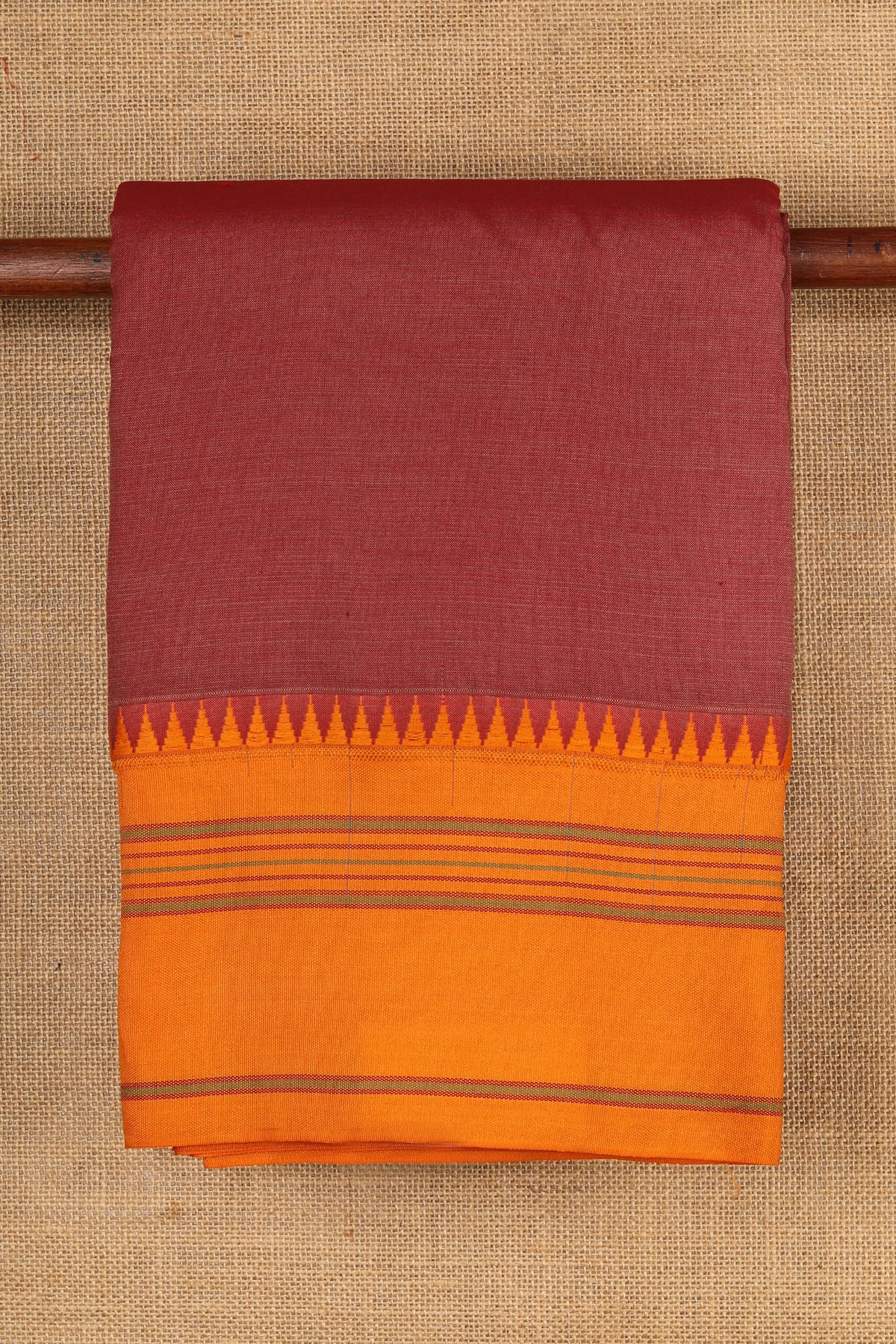 Thread Work Big Border In Plain Blush Red Dharwad Cotton Saree
