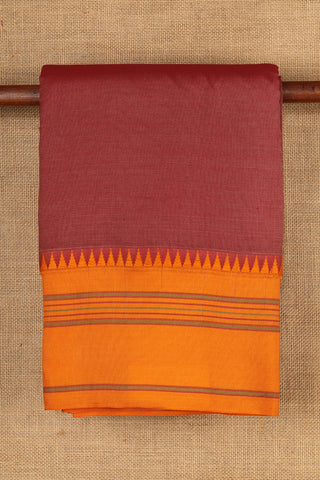 Thread Work Big Border In Plain Blush Red Dharwad Cotton Saree