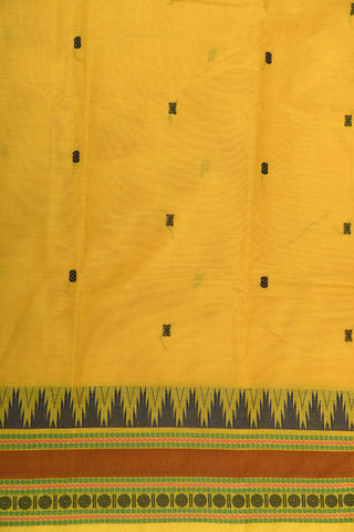 Thread Work Border In Buttis Yellow Chettinad Cotton Saree