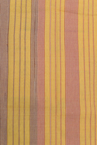 Thread Work Border In Checked Soft Yellow Semi Gadwal Cotton Saree
