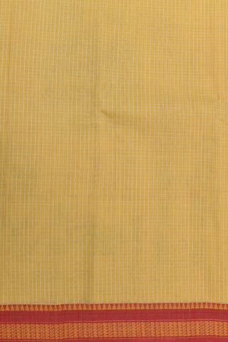 Thread Work Border In Checked Soft Yellow Semi Gadwal Cotton Saree