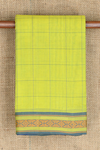 Thread Work Border In Checks Lime Green Kanchi Cotton Saree