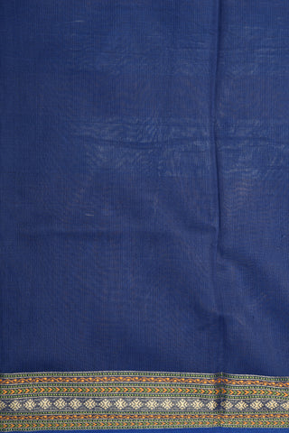 Thread Work Border In Floral Design Navy Blue Semi Kota Cotton Saree