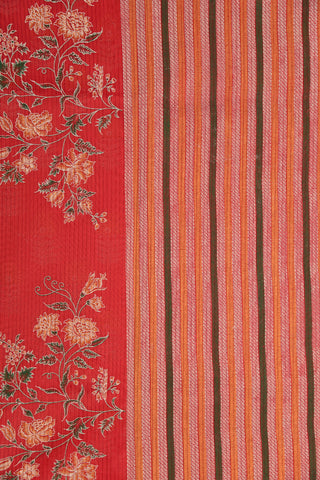 Thread Work Border In Floral Design Tomato Red Semi Kota Cotton Saree