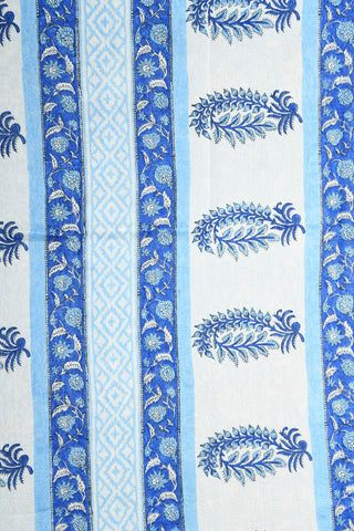 Thread Work Border In Floral Printed Sky Blue Maheswari Silk Cotton Saree