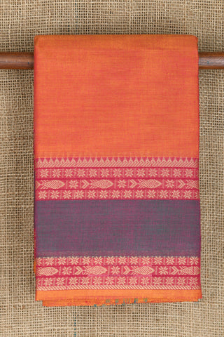 Thread Work Border In Plain Bright Orange Chettinad Cotton Saree