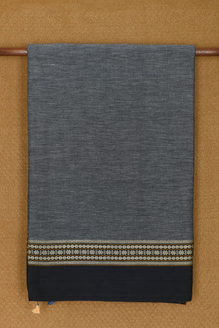 Thread Work Border In Plain Charcoal Grey Bengal Cotton Saree